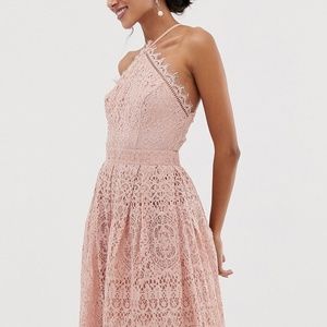 Soft Blush Eyelash Lace Midi Dress 🌸